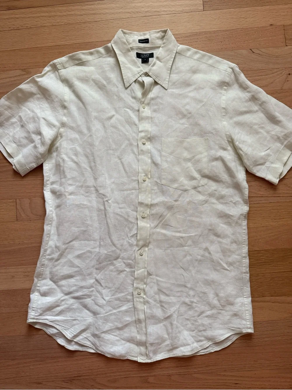 J Crew Men’s Medium Pale Yellow Irish Linen Buttok Down Shirt